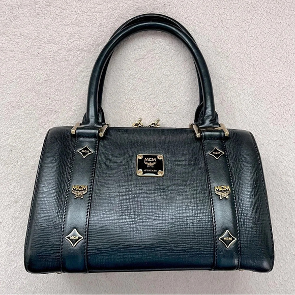 MCM Small Black Leather Satchel Boston Handbag - Picture 2 of 16